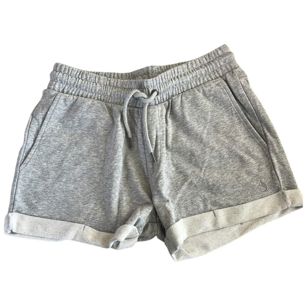 Icyzone gray cuffed french terry pull on drawstring shorts w/ pockets Large NWOT